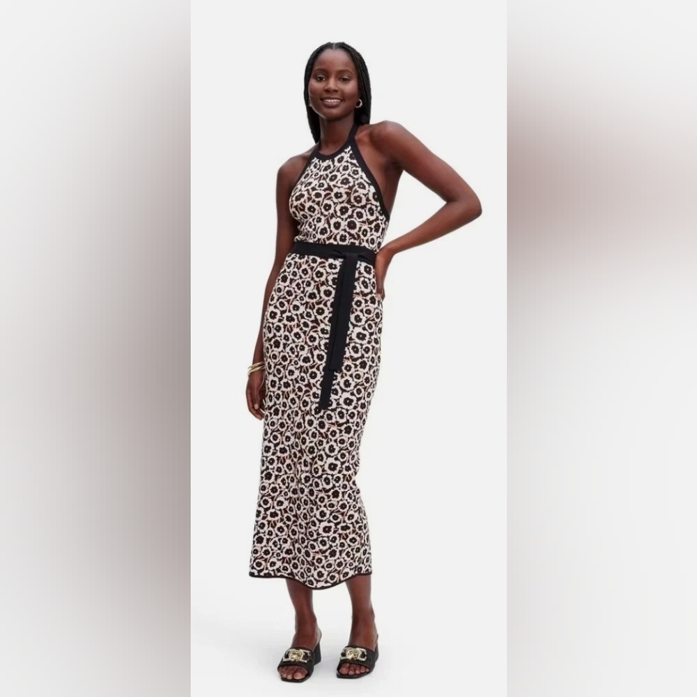 NWT Diane Von Furstenberg Black, Gray and Tan Floral Design Halter Maxi Dress - Picture 6 of 9